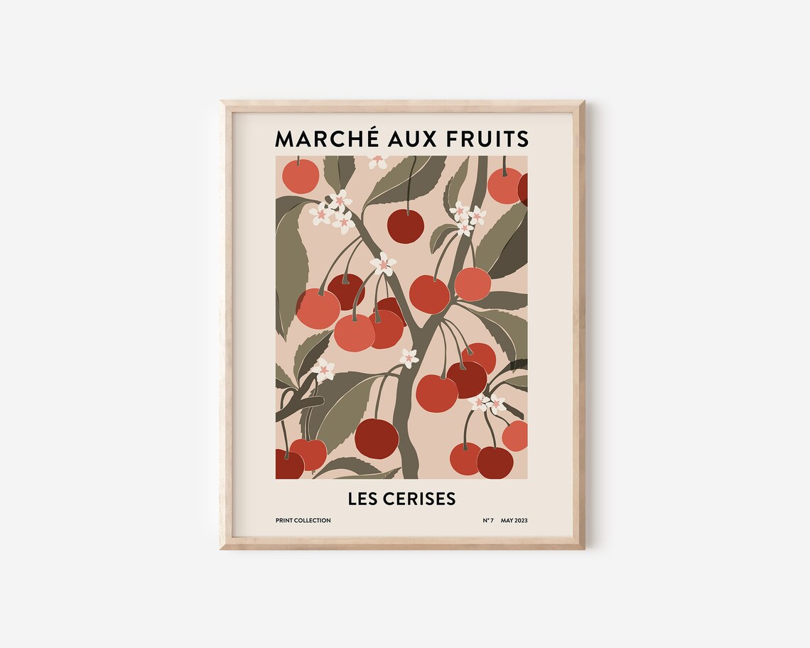 Cherries Print, Fruit Market Botanical Art Print