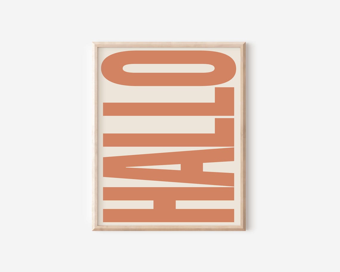 Hallo Retro German Greeting Bold Typography Warm Terracotta Poster - Image 2