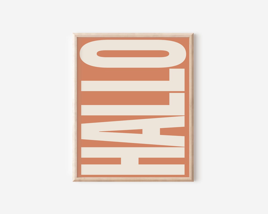 Hallo Bold Retro German Greeting Typography Terracotta Wall Poster - Image 2