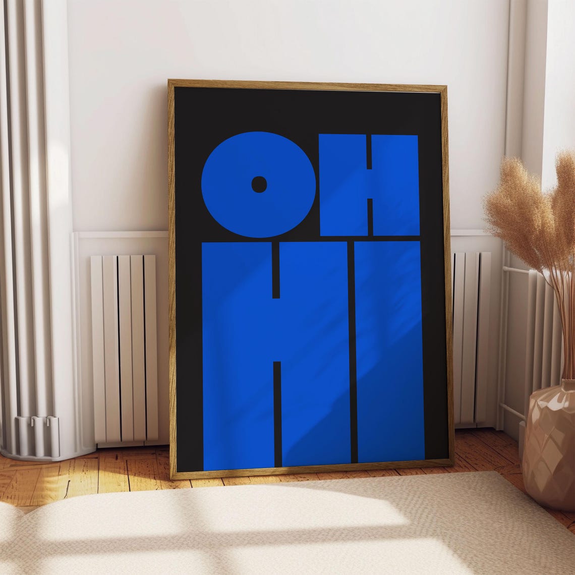 Oh Hi Blue Black Bold Typography Fun Modern Gallery Wall Poster