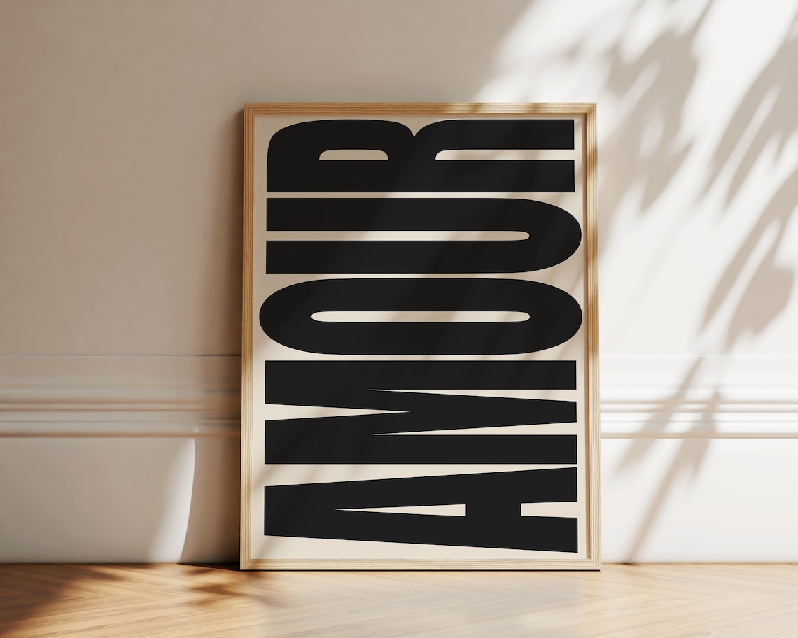 Amour Typography Poster, Retro French Love Art - Image 2