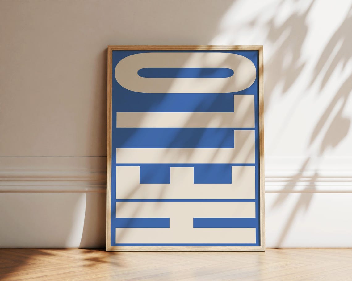 Hello Bold Retro Greeting Typography Cobalt Blue Wall Poster