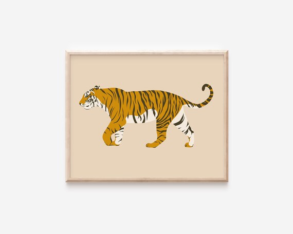 Abstract Walking Tiger Illustration Neutral Beige Safari Poster