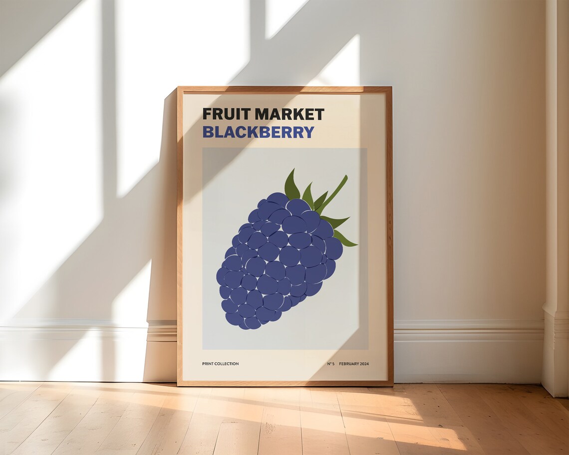 Blackberry Fruit Market Abstract Poster, Kitchen Art