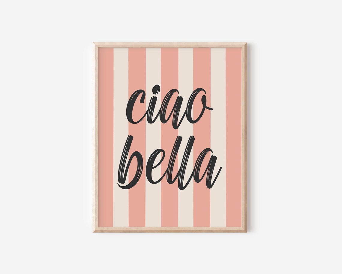 Ciao Bella Striped Typography Poster, Retro Print