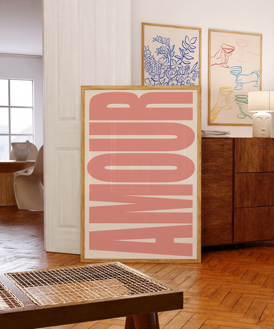 Amour Typography Poster, Retro French Love Art Print