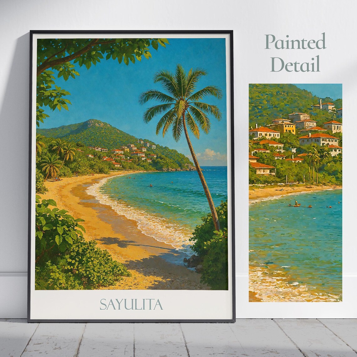 Sayulita Mexico Beach Travel Poster Palm Tree Village Cove Painted Art