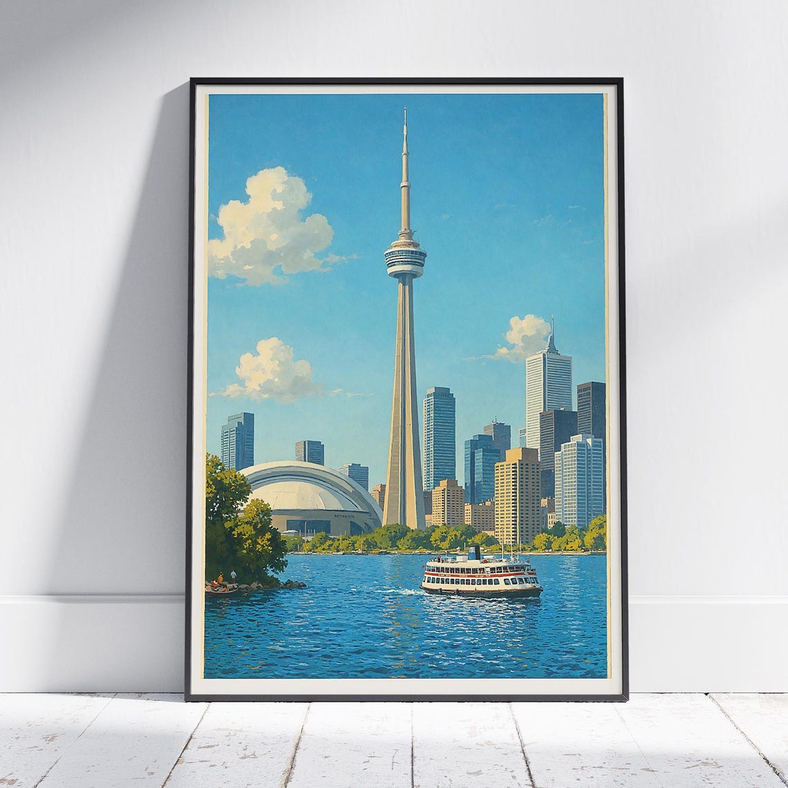 Toronto CN Tower Harbour Ferry Skyline Canada Vintage Travel Poster