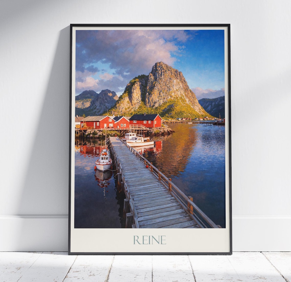 Reine Lofoten Norway Red Cabins Fishing Village Travel Poster