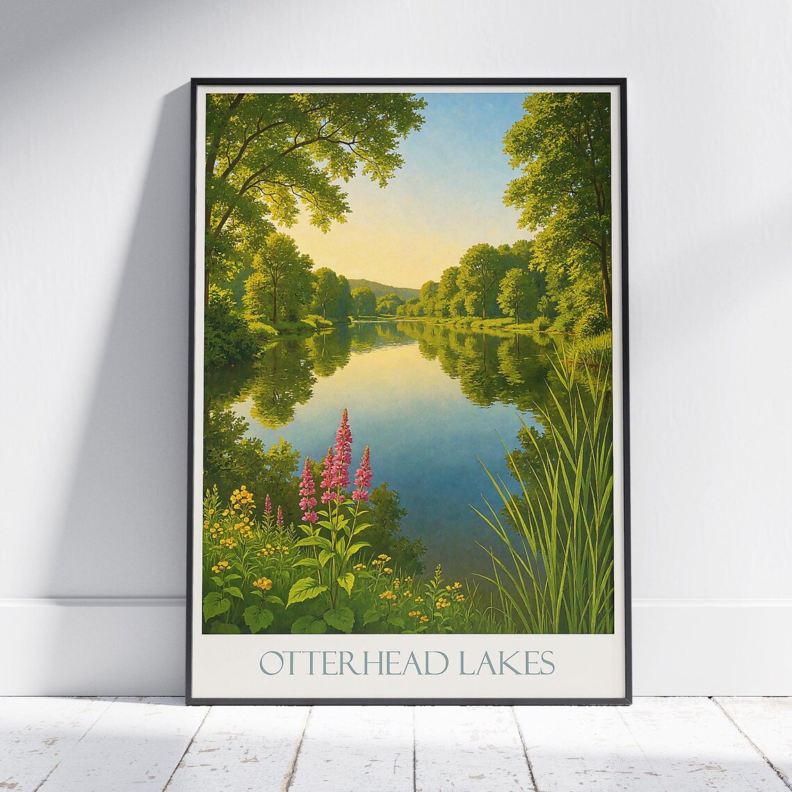 Otterhead Lakes Serene Woodland Lake Wildflowers Travel Poster