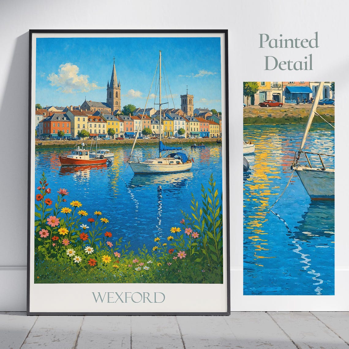 Wexford Harbor Sailboats Colorful Waterfront Painterly Poster