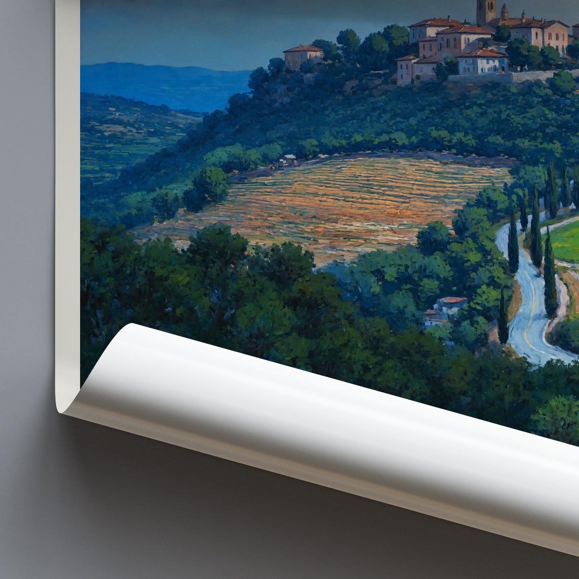 Toscana Italy Hilltop Village Dusk Cypress Road Painted Art Poster - Image 3