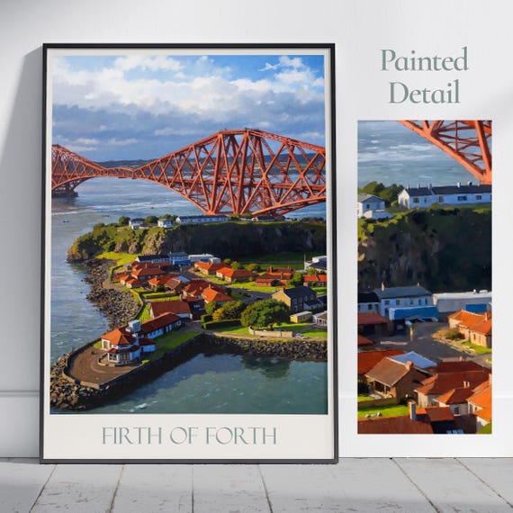 Firth Of Forth Travel Print Forth Bridge Travel Poster Painted Wall Art Home Decor Framed Personalized Print Vacation Travel Gift