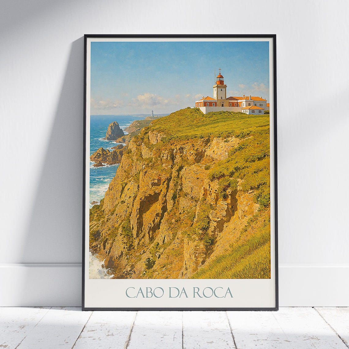 Cabo da Roca Portugal Lighthouse Golden Atlantic Cliffs Travel Poster