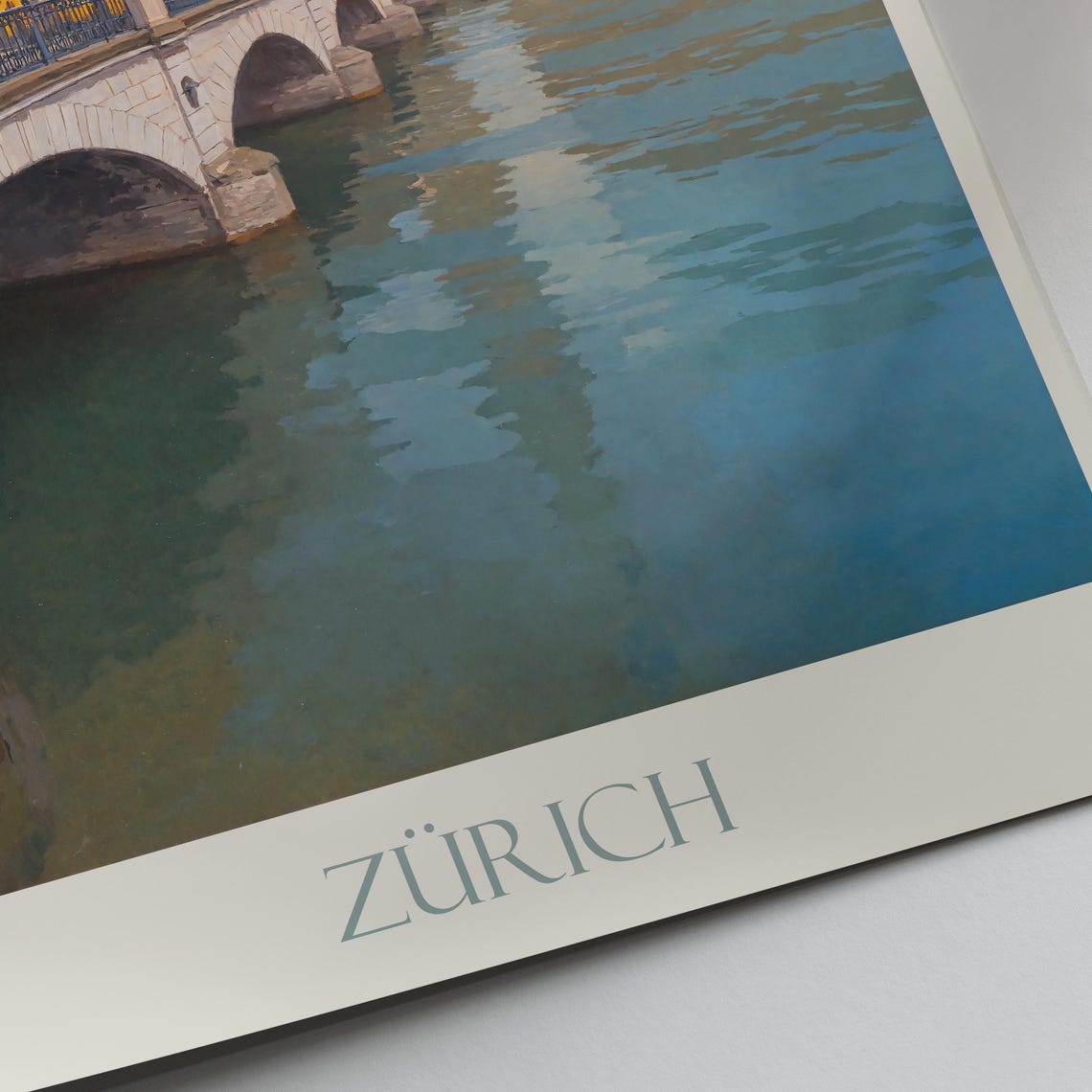 Zurich Switzerland Old Town Bridge Sunset Painted Travel Poster - Image 2