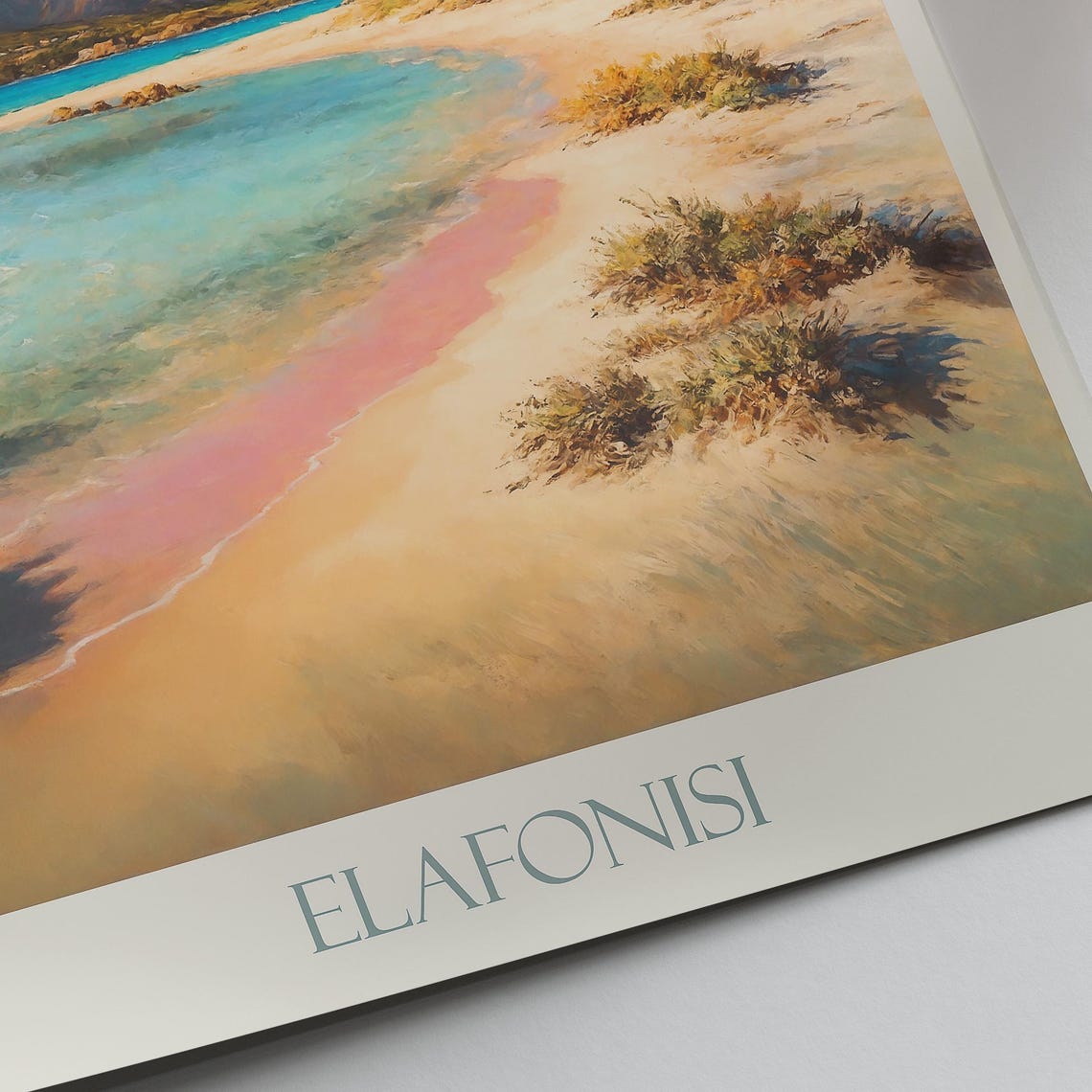 Elafonisi Greece Turquoise Pink Sand Beach Painted Travel Poster - Image 2