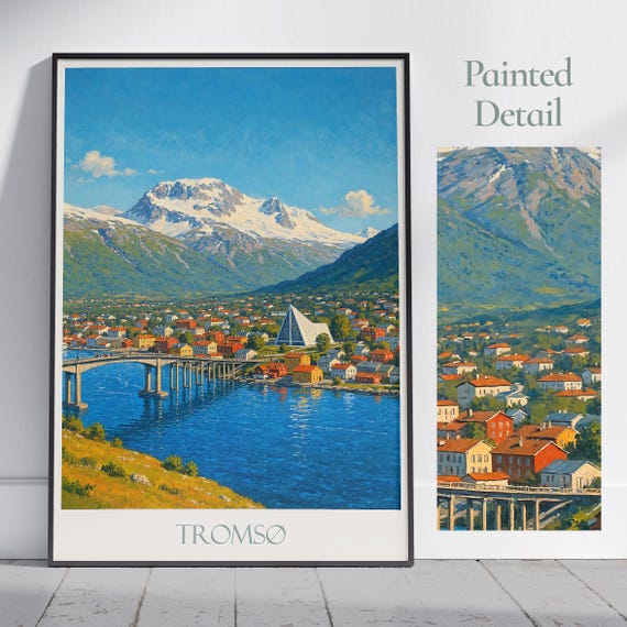 Troms Travel Poster Norway Arctic Cathedral Wall Art Print Painted Cityscape Home Decor Personalized Vacation Gift