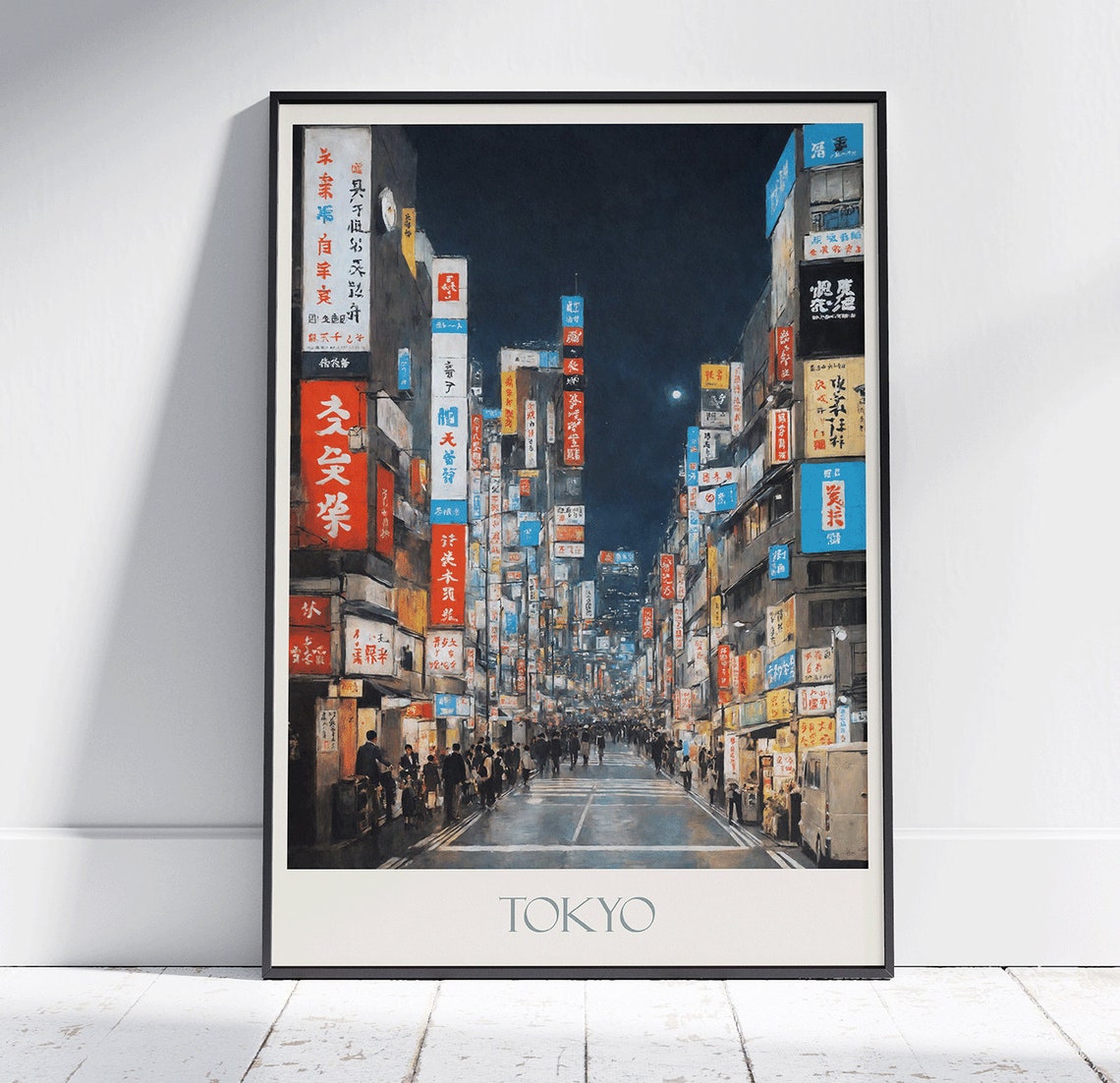 Tokyo Japan Night Neon Signs Street Painted Cityscape Travel Poster