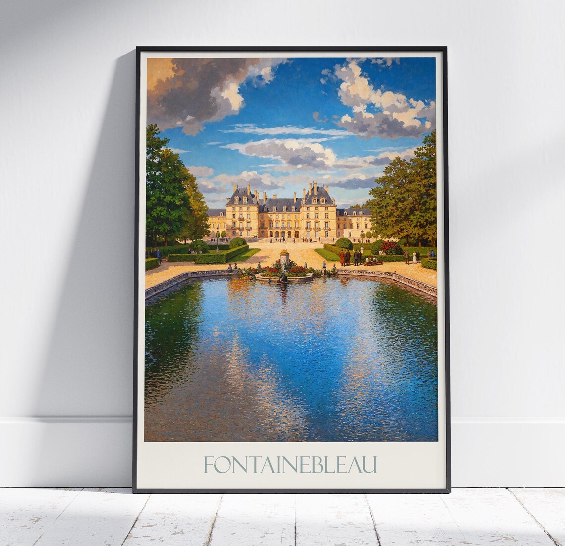 Fontainebleau France Palace Gardens Reflecting Pool Travel Poster