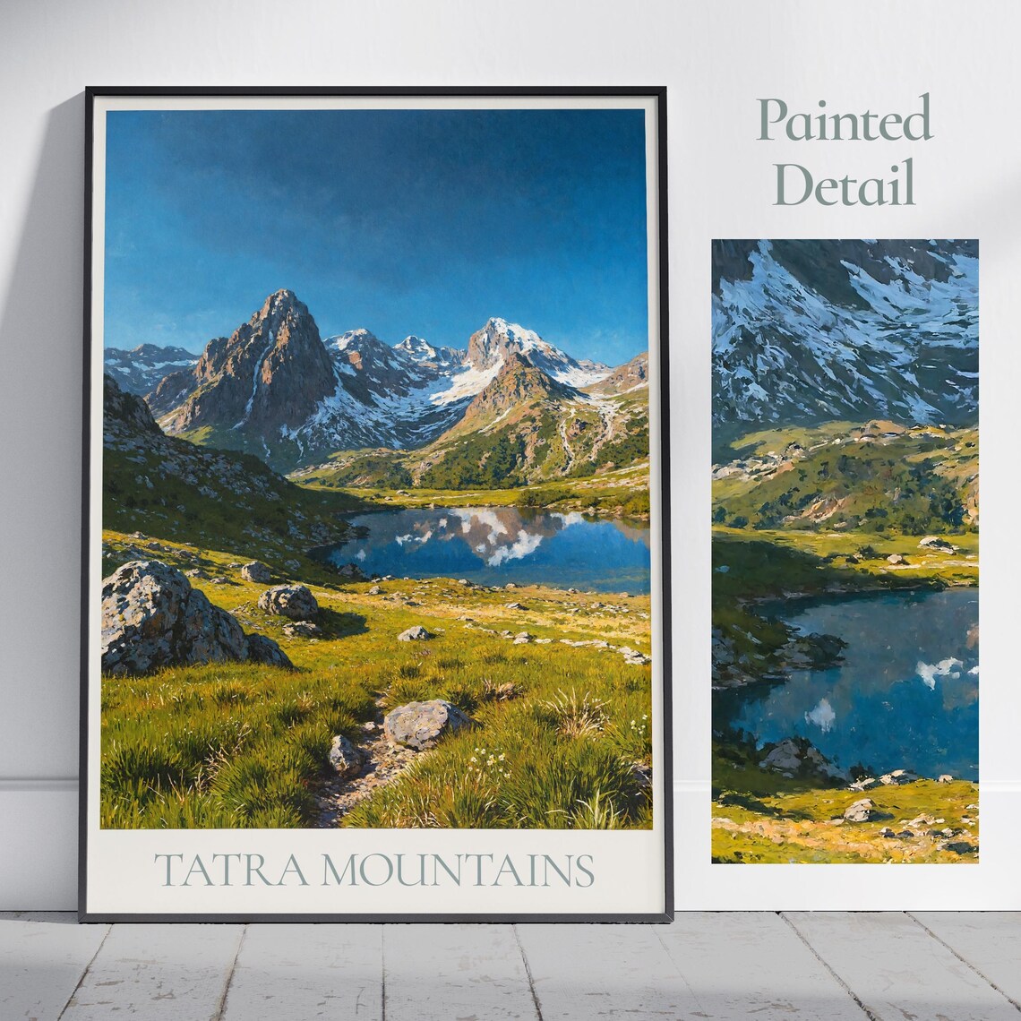 Tatra Mountains Alpine Lake Snowy Peaks Painted Travel Poster