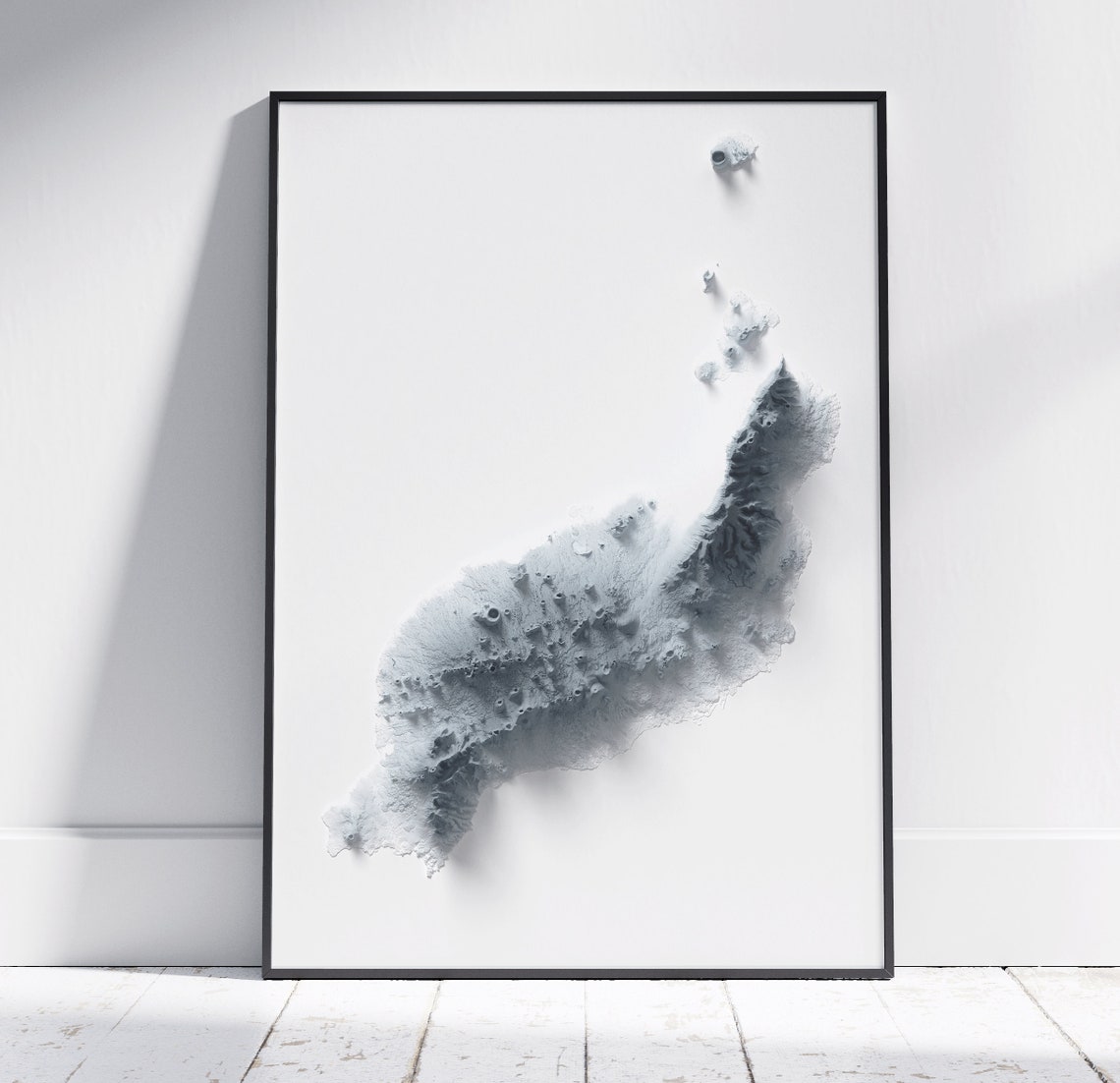 Lanzarote Island Minimalist Relief Topographic Map Grey Poster