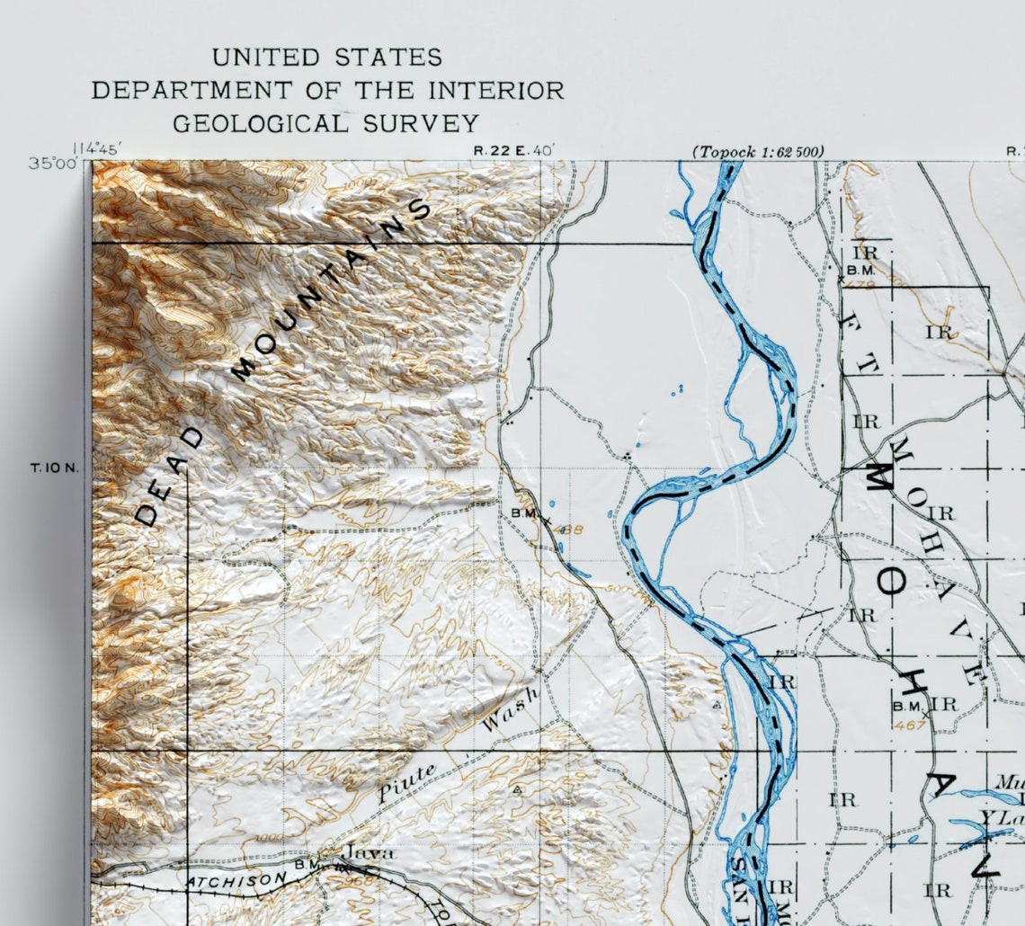 Mohave Canyon The Needles USGS Vintage Topo Map Relief Poster - Image 3