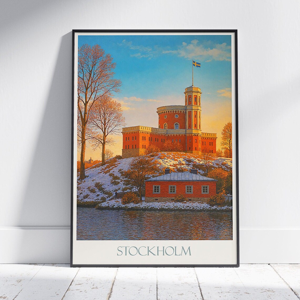 Stockholm Kastellet Winter Citadel Sweden Snowfall Travel Poster