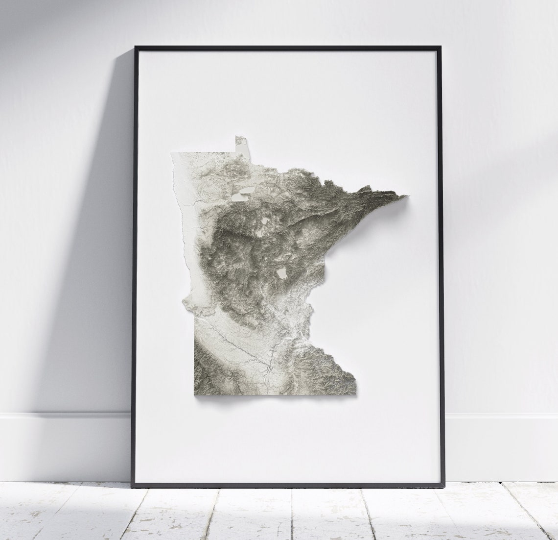 Minnesota State Topographic Relief Vintage Minimalist Map Print