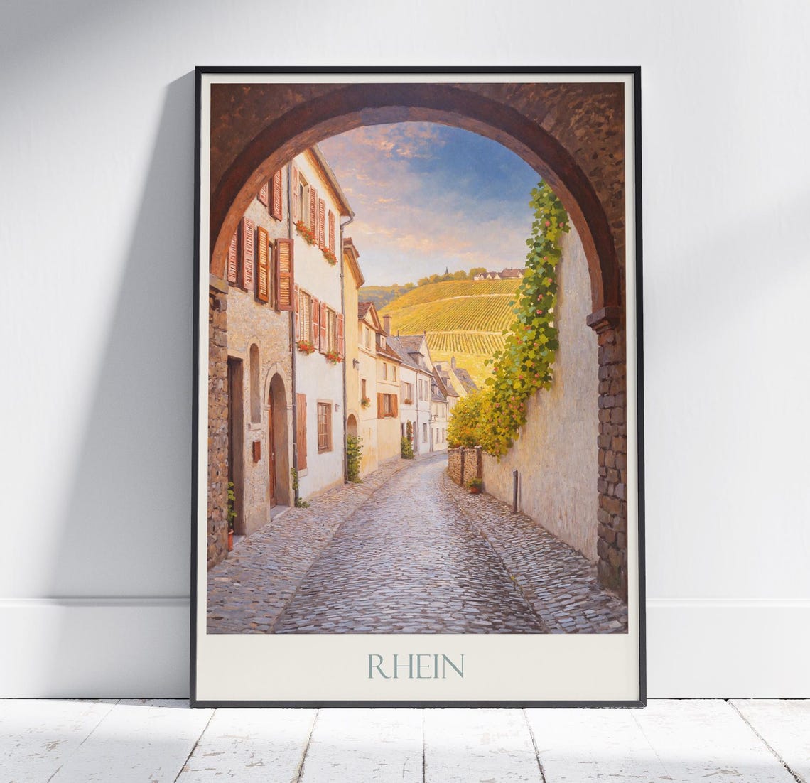 Rhine Old Town Stone Archway Cobblestone Street Travel Poster