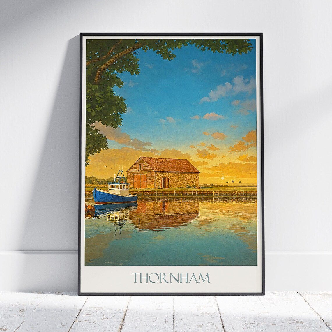 Thornham Norfolk Sunset Boat Shed Golden Hour Coastal Travel Poster