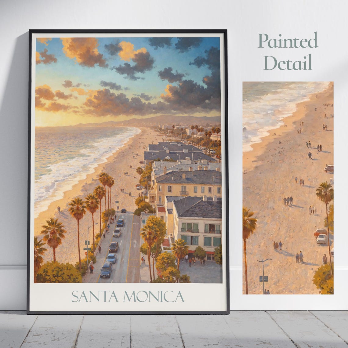 Santa Monica Beach Palm Boulevard Sunset California Travel Poster
