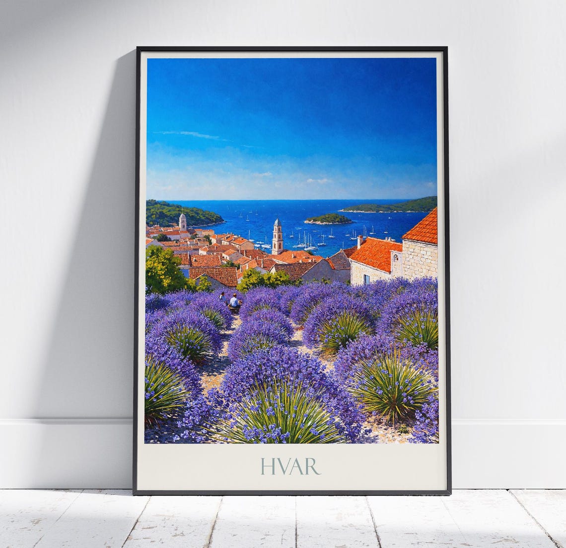 Hvar Croatia Lavender Fields Travel Poster Coastal Town Harbor View