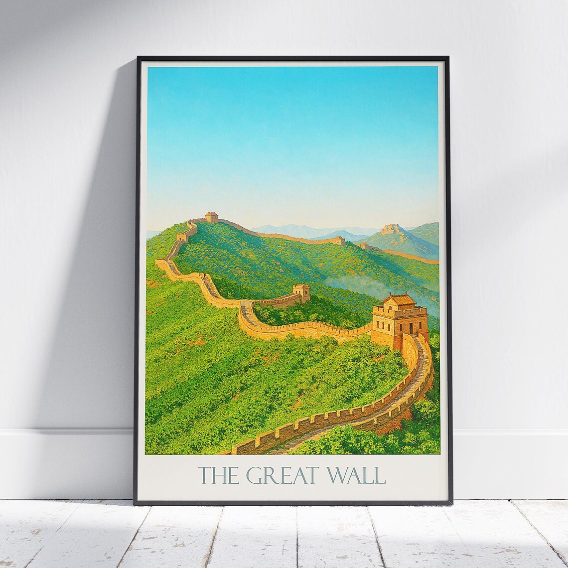 Great Wall of China Green Mountains Watchtower Travel Poster