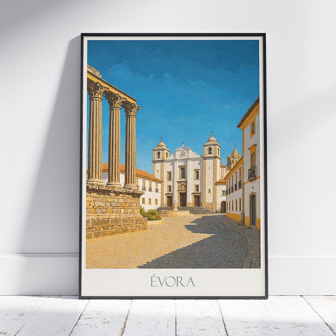 Évora Portugal Roman Temple and Cathedral Historic Travel Poster