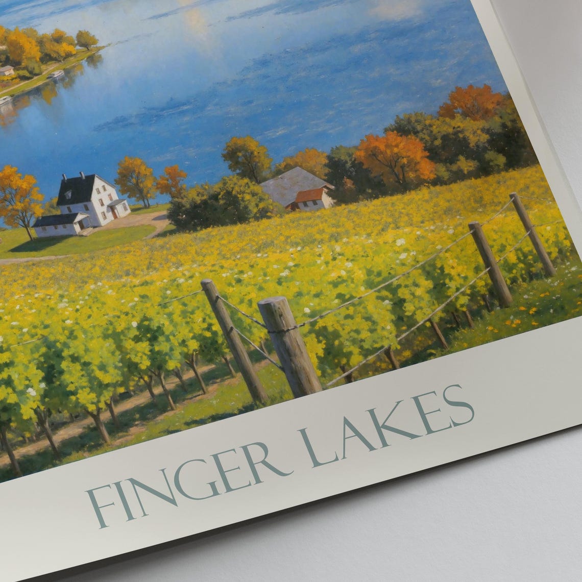 Finger Lakes New York Vineyard Landscape Painted Travel Poster - Image 2