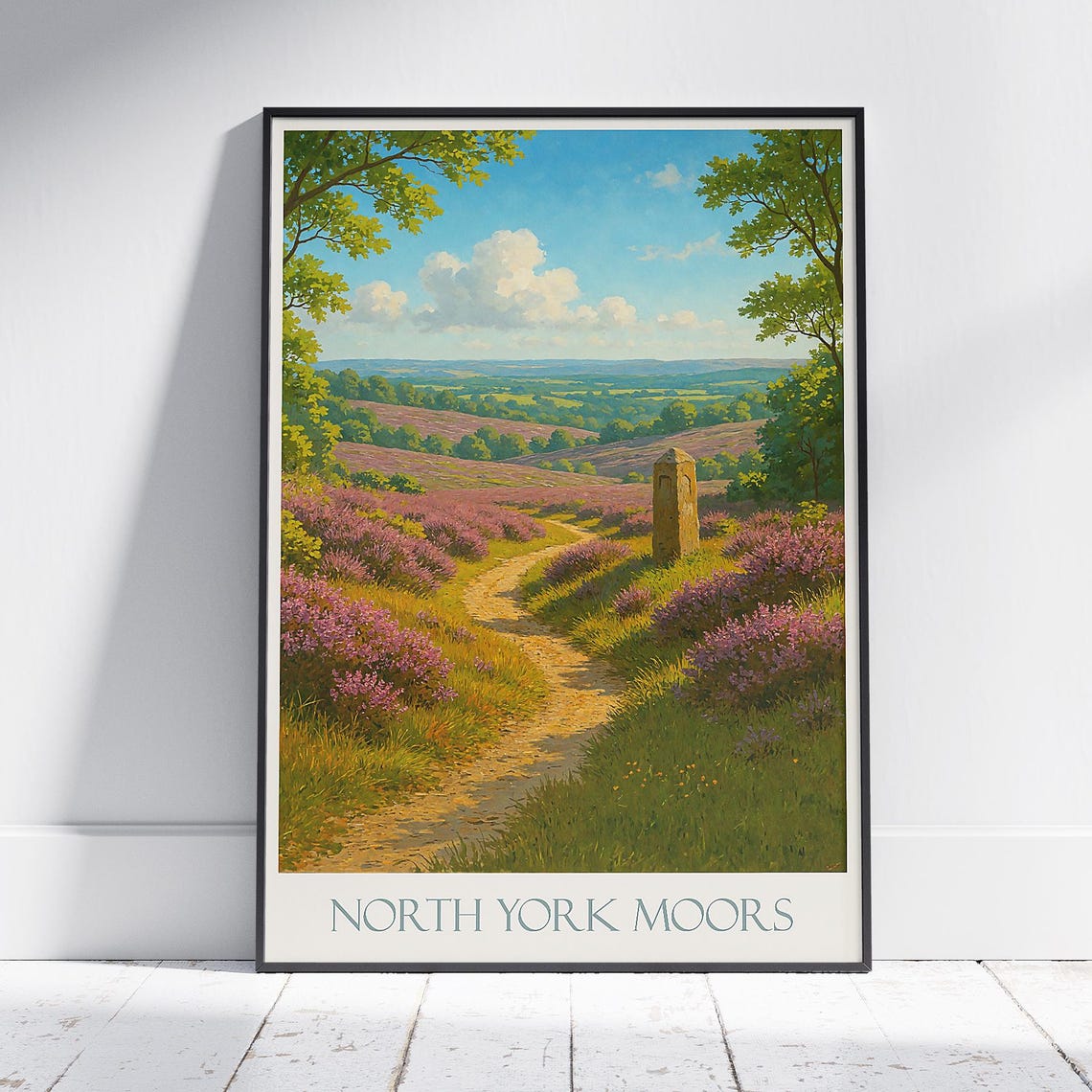 North York Moors Heather Bloom Country Path England Scenery Poster