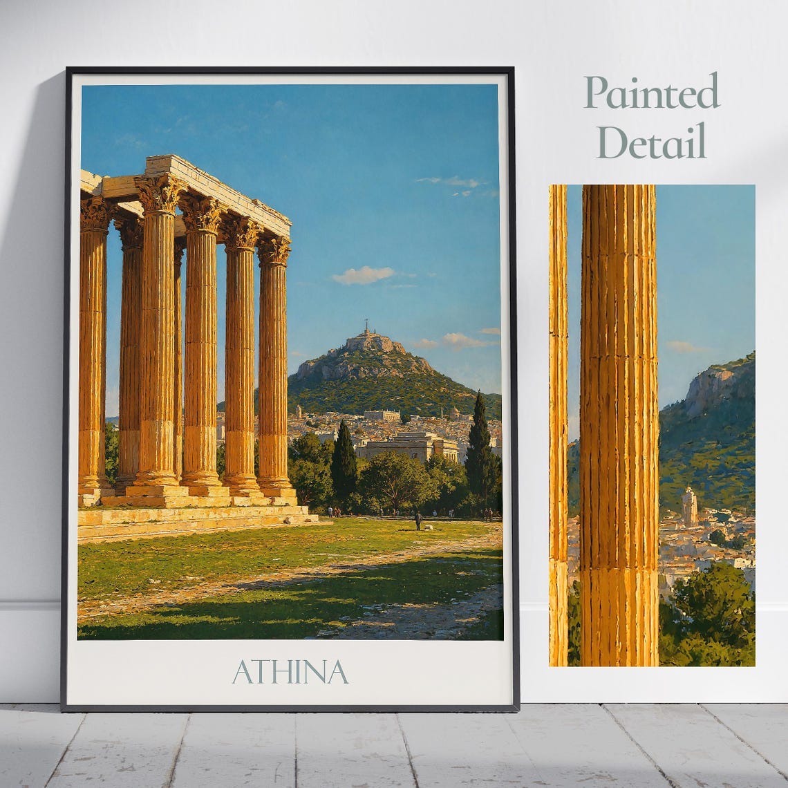 Athina Greece Ancient Temple Columns Historic Landmark Art Poster