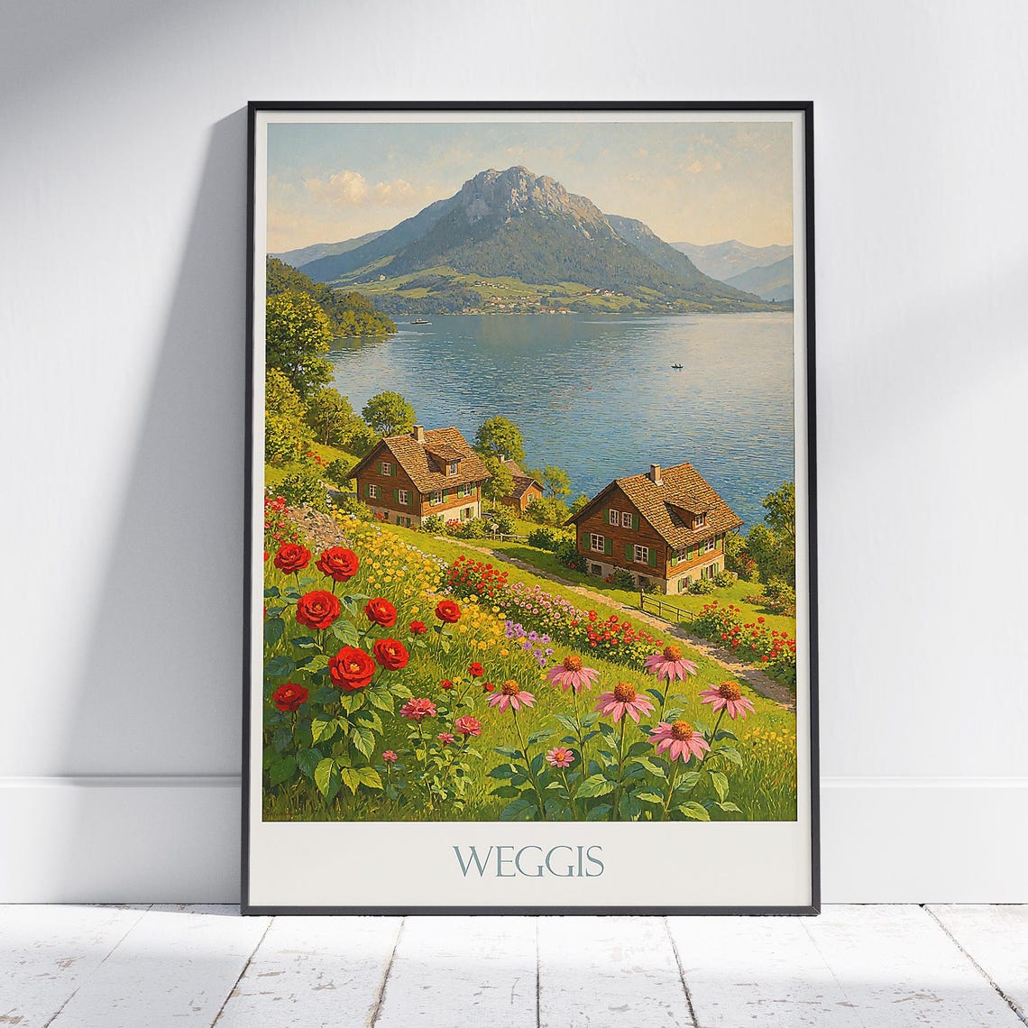 Weggis Lake Lucerne Switzerland Chalet Garden Mountain Poster