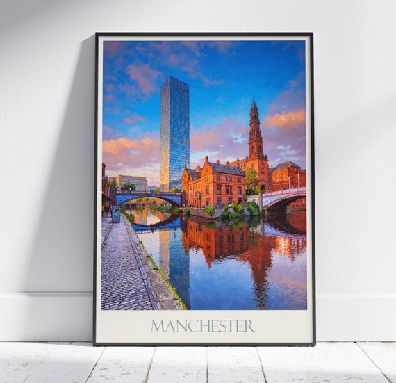 Manchester Travel Print Poster Travel Wall Art Home Decor Gift Personalized Framed