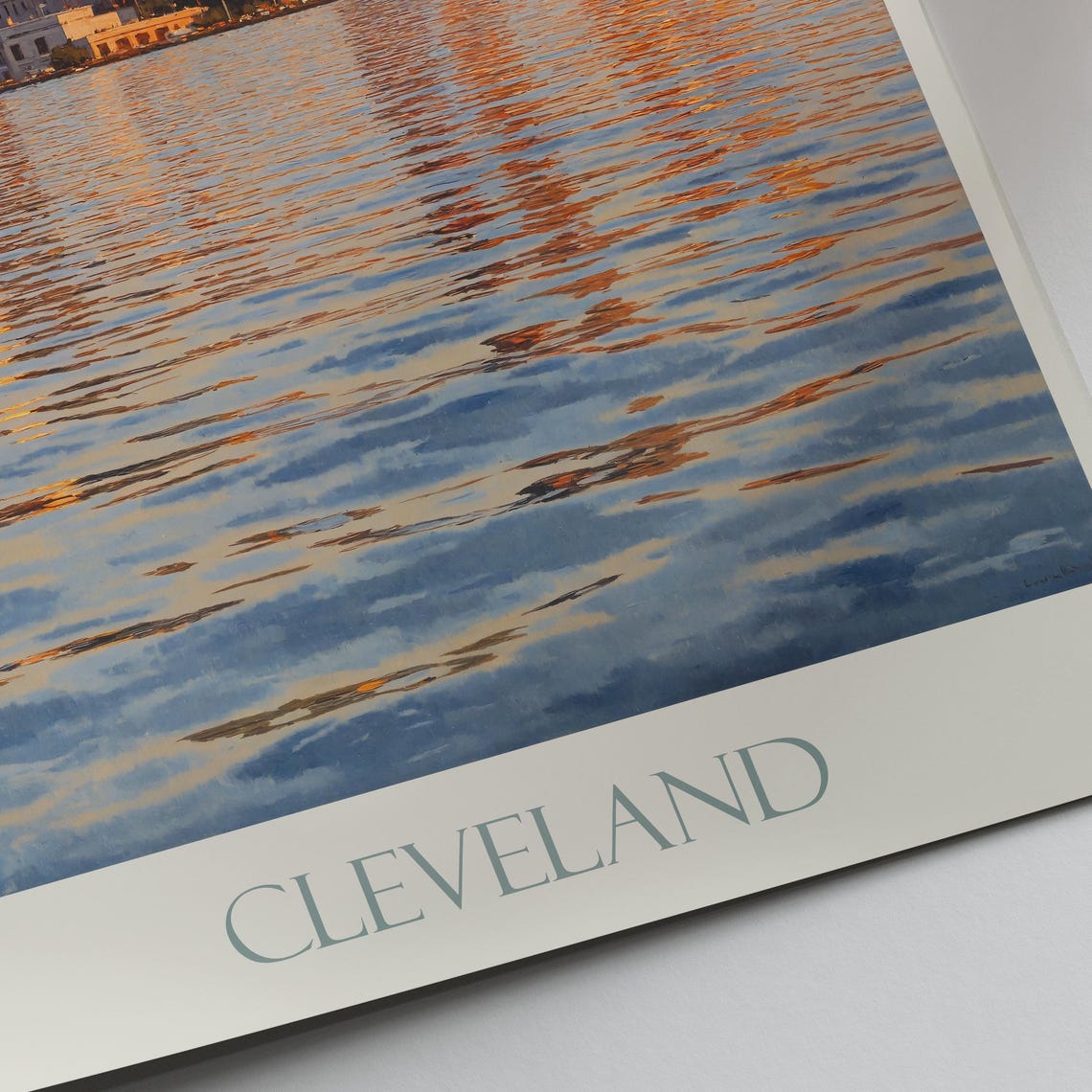 Cleveland Ohio Sunset Skyline Over Lake Erie Water Travel Poster - Image 2