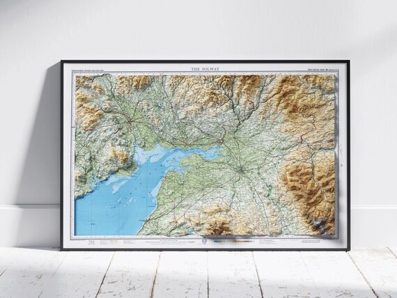 The Solway Vintage Shaded Relief Map Poster Firth Coastline Artwork