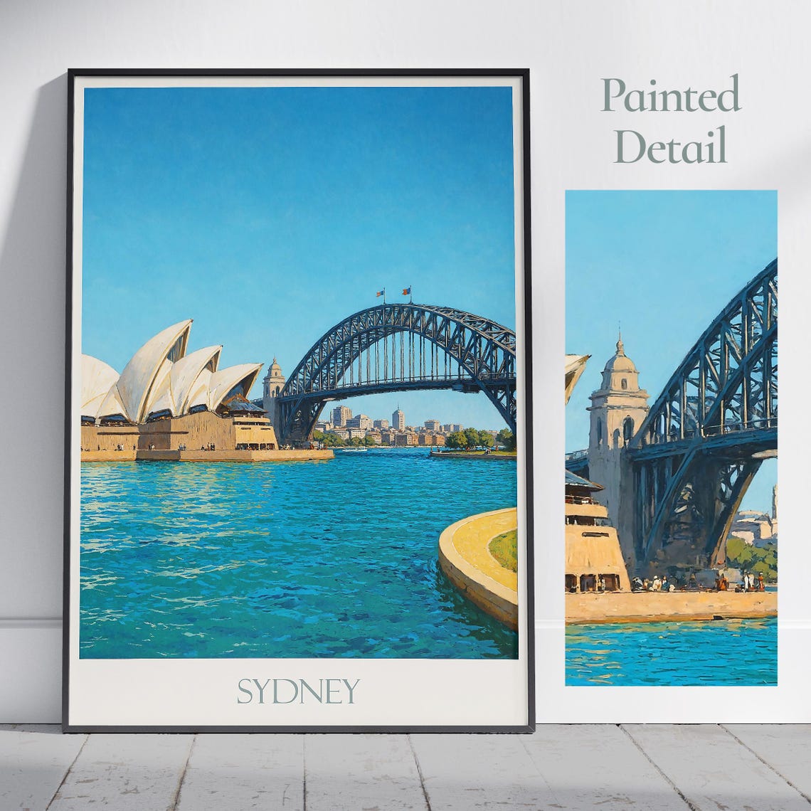 Sydney Opera House Harbour Bridge Iconic Painted Travel Poster