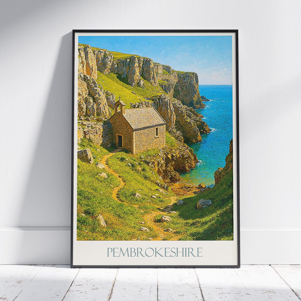 Pembrokeshire Wales St Govans Chapel Sea Cliffs Coastal Travel Poster