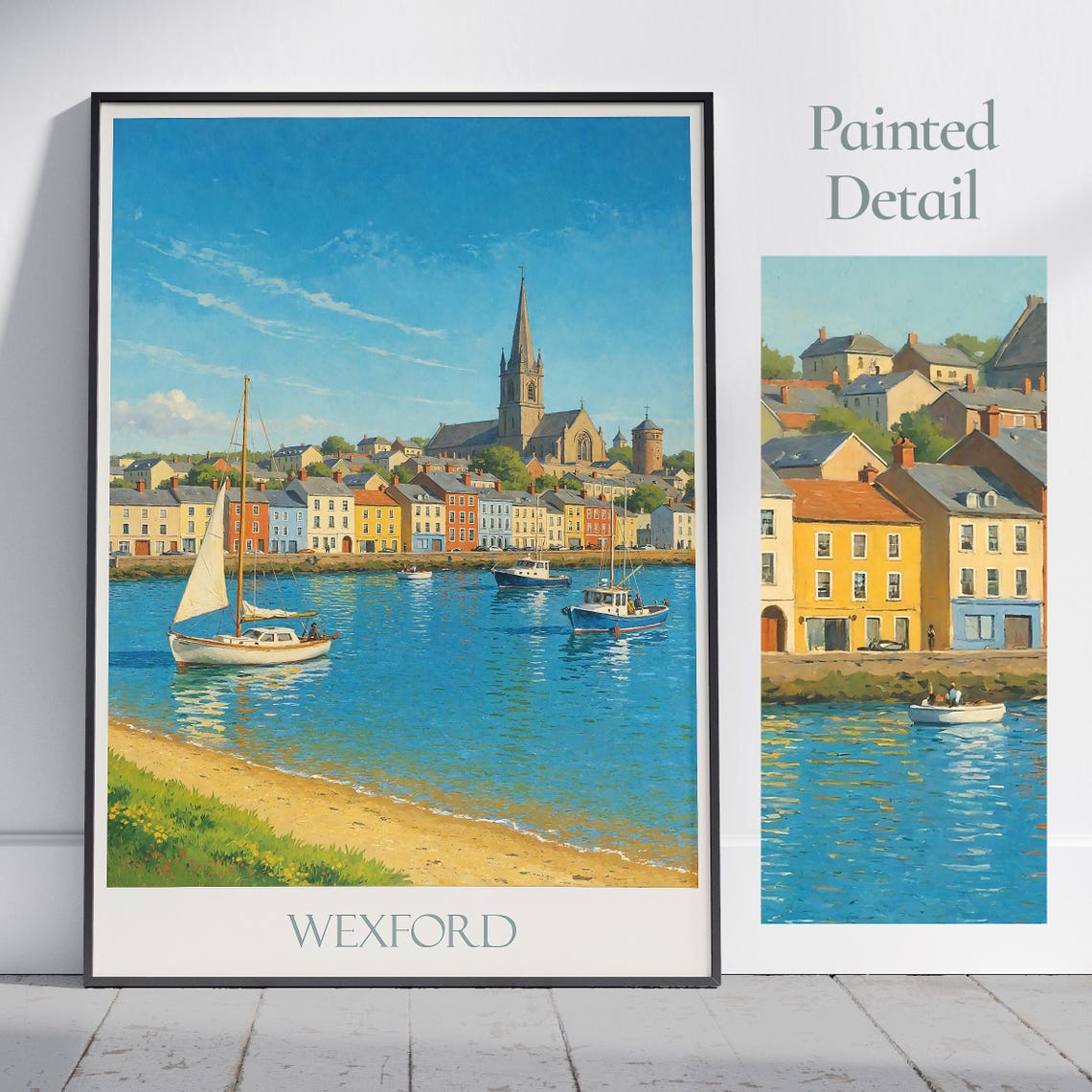 Wexford Sailboat Harbor Beach Colorful Irish Town Painterly Poster