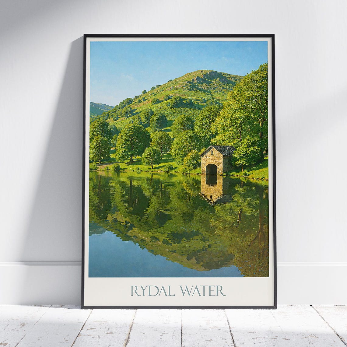 Rydal Water Boathouse Reflection Painted Lake District Poster