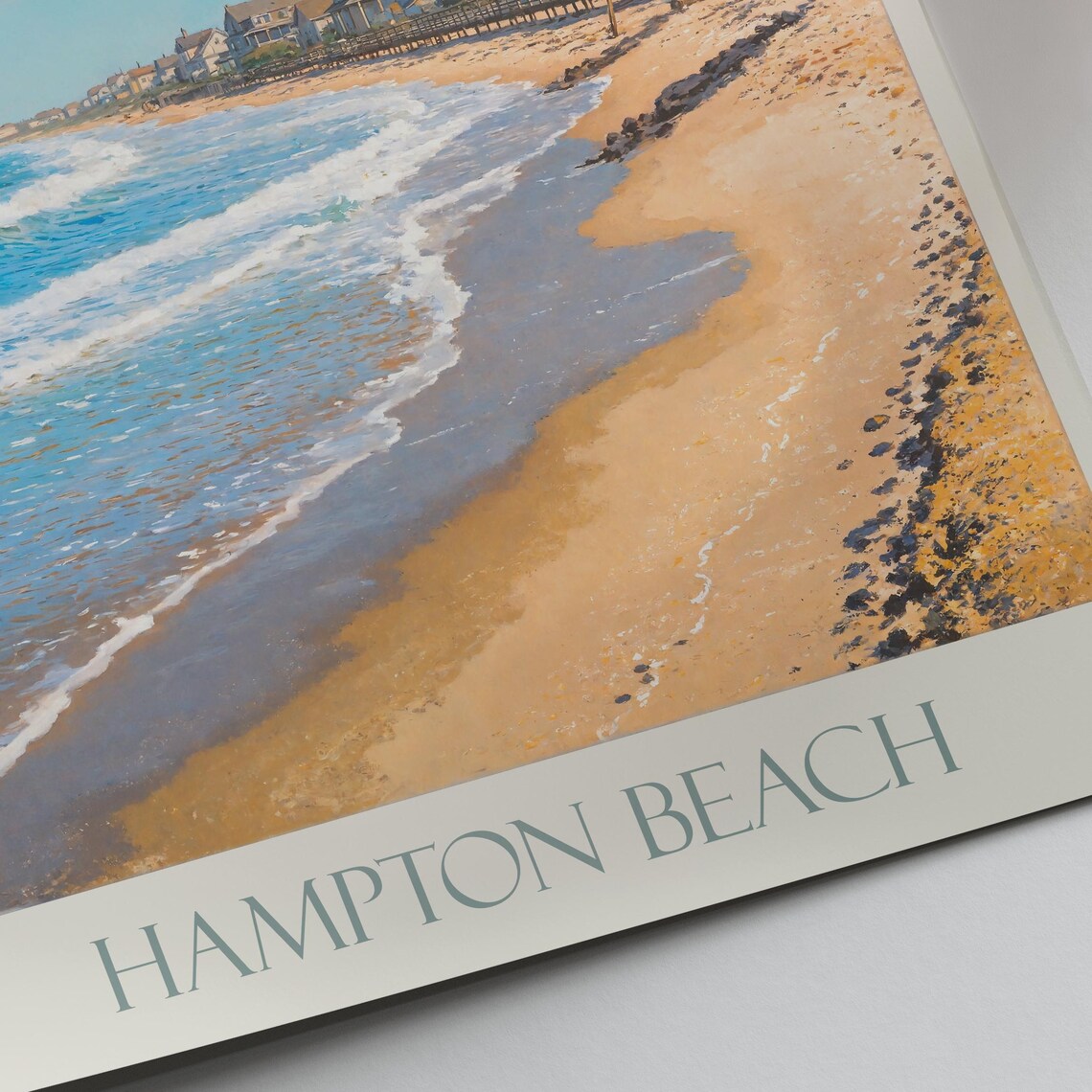 Hampton Beach Painted Coastal Scene With Surf And Beach Cottages Poster - Image 3