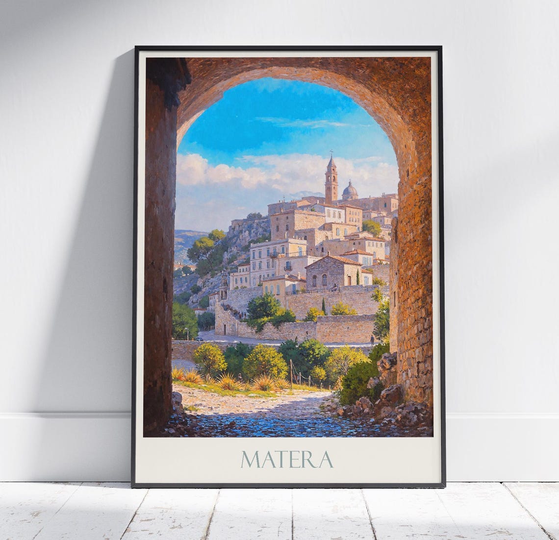 Matera Ancient Stone Hill Town Arch View Italy Travel Poster