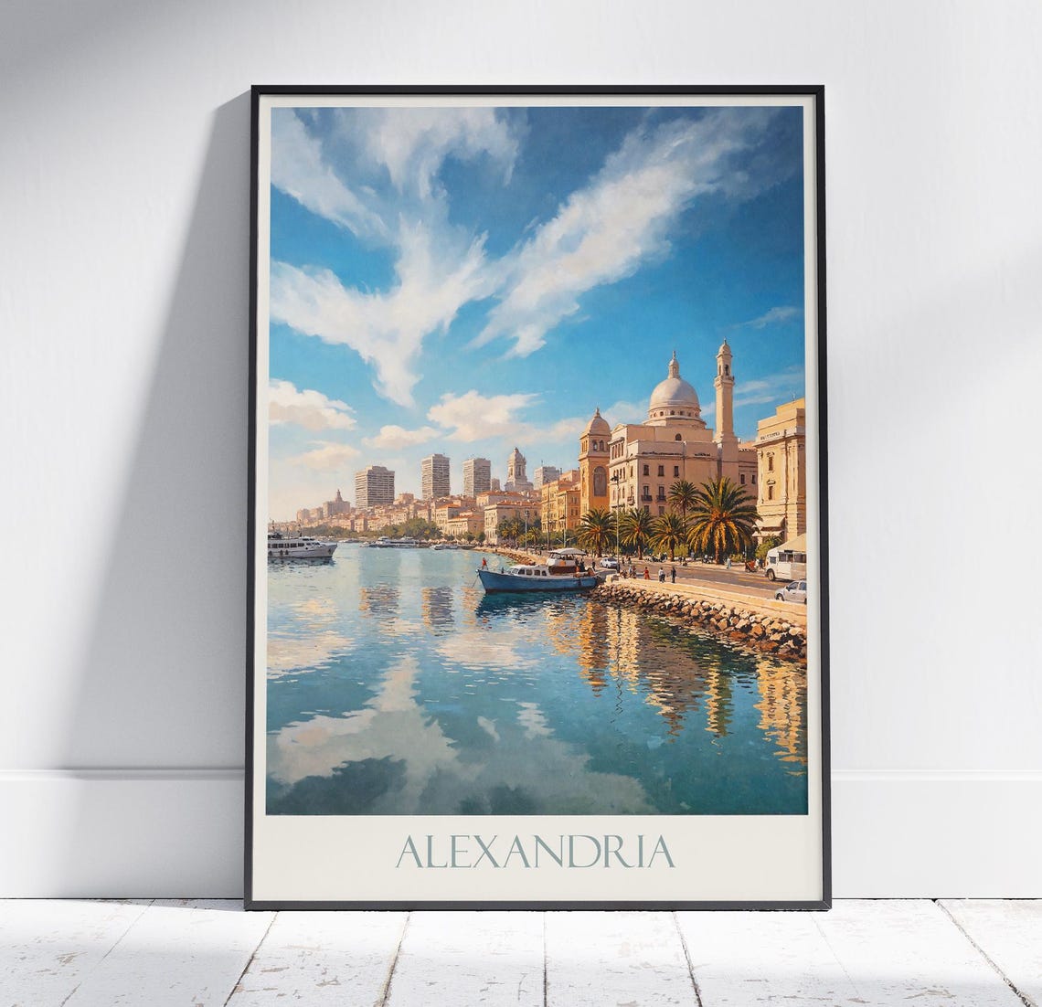 Alexandria Egypt Waterfront Palm-lined Corniche Harbor Travel Poster