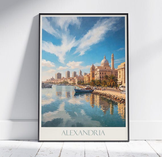 Alexandria Travel Print Egypt Travel Poster Painted Wall Art Print Home Decor Framed Personalized Print Vacation Travel Gift