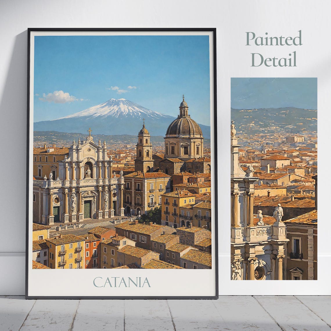 Catania Sicily Duomo Cathedral Mount Etna Painted Cityscape Poster